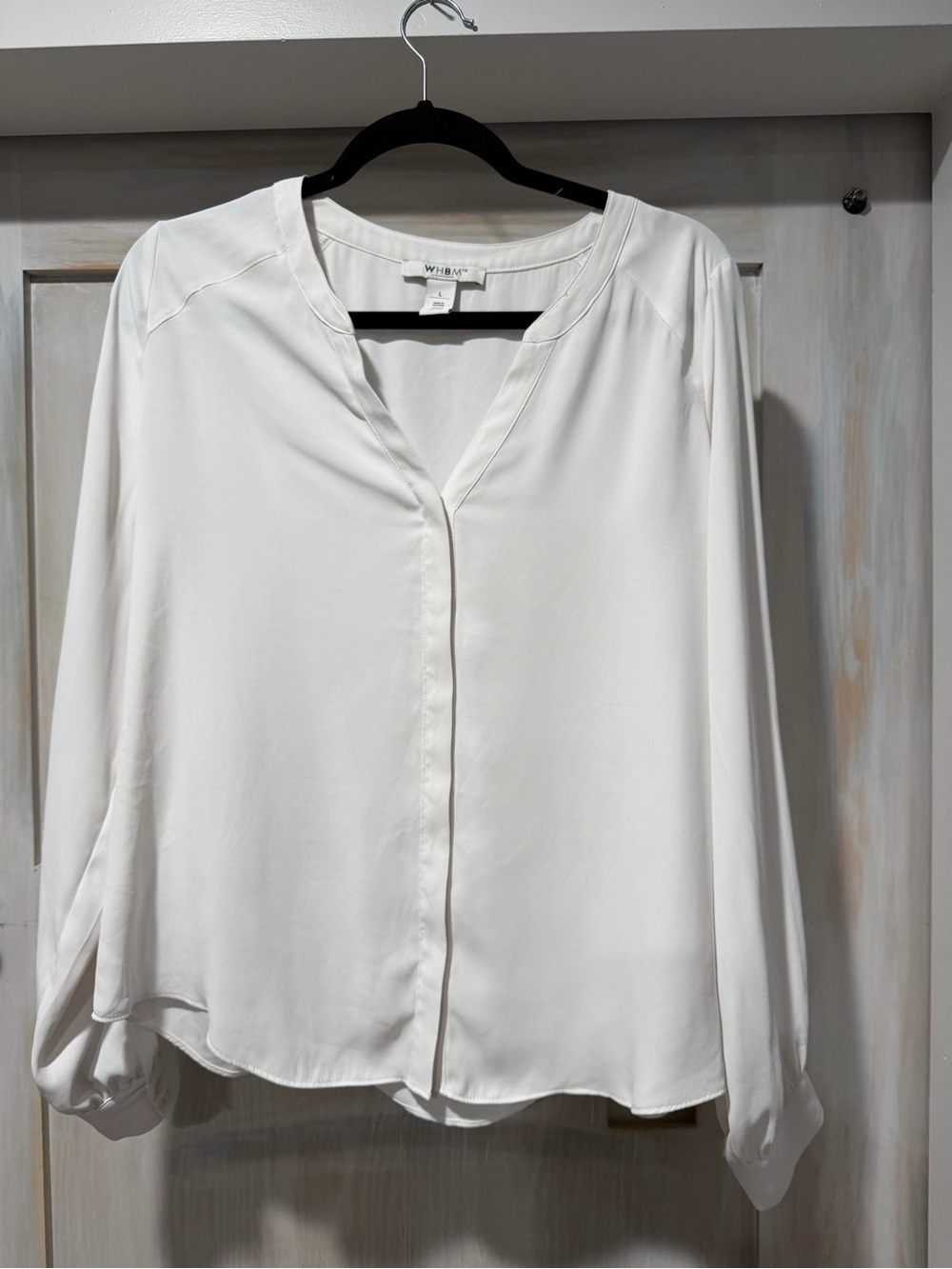 White House Black Market White V-Neck Long Sleeve Blouse - Picture 2 of 5